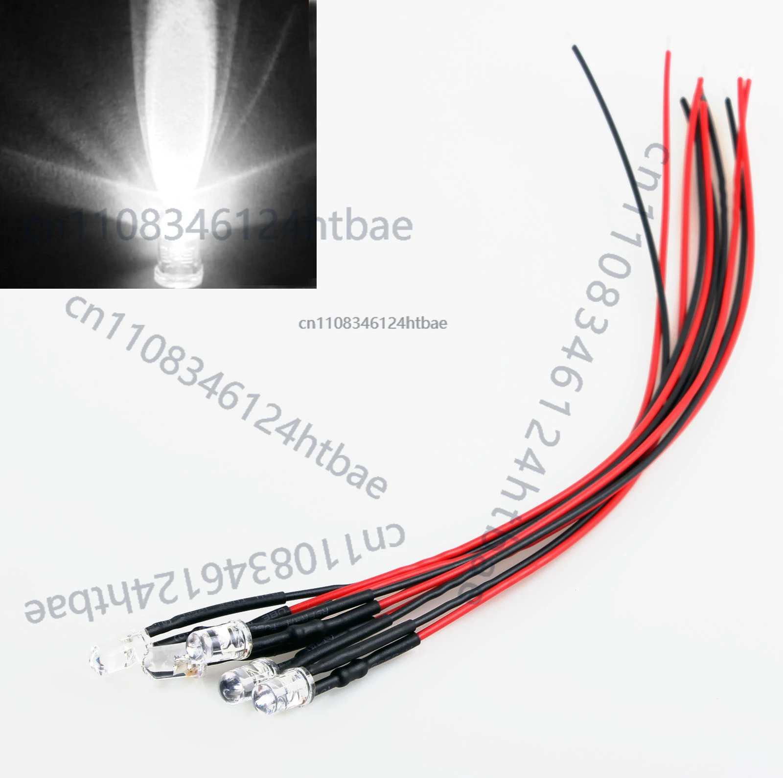 새로운 50개 흰색 사전 배선된 3mm 밝은 차가운 흰색 LED 사전 배선된 12V LED 전구 투명