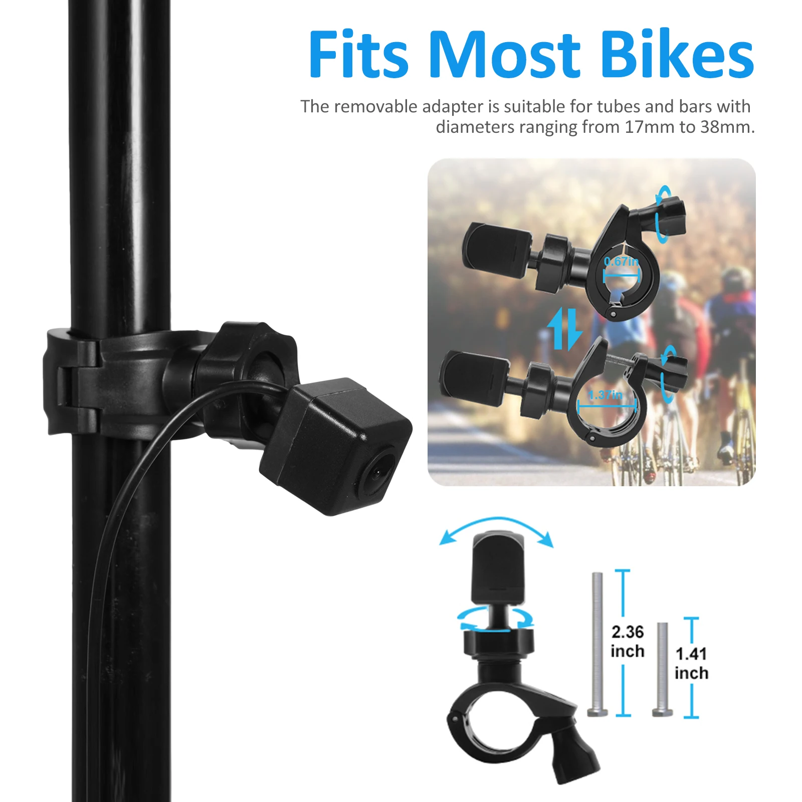 Handlebar Bike Mirror, Bicycle Rear View Camera with 4.3'' Screen Night Vision Function 150° Wide Angle View Adjustable Bracket