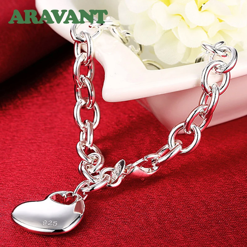 925 Silver Bridal Jewelry Sets Love Heart Necklace Bracelets Set For Women