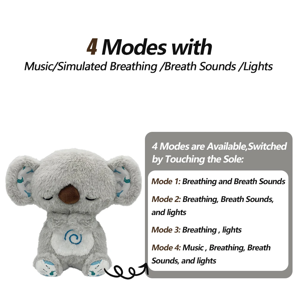 thumbnail image 1 of 4 Model Breathing Bear Baby Soothing Koala Plush Doll Toy Baby Kids Soothing Music Baby Sleeping Companion Sound with Light Gift, 1 of 5