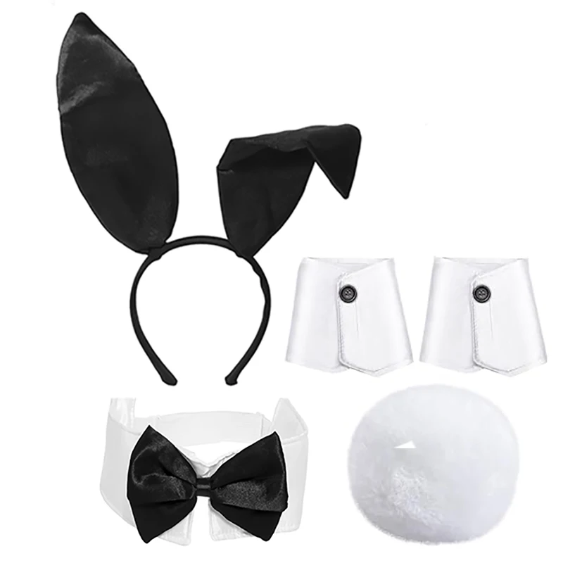 Bunny Girl Costume Set With Bunny Ears,Bow Tie,Tail,Gloves For Easter Halloween Party Ladies Dress Up Plush Party Prom Cospla