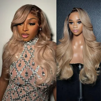 Body Wave Lace Front Wigs Human Hair for Women 13x4 Hd Ombre Brown Roots Ash Blonde Lace Front Wigs 180 Density 1