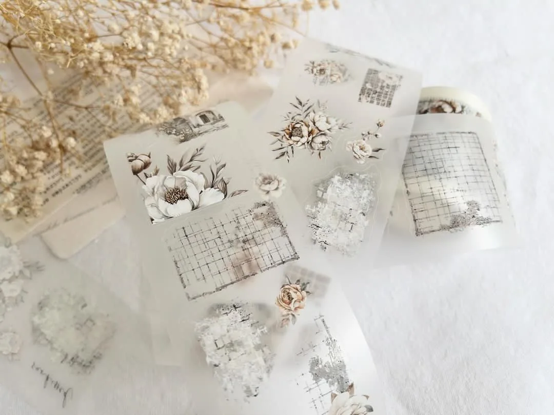 Creawithgaby Studio 빈티지 Amantea 꽃 Washi PET 테이프 플래너 DIY 카드 만들기 스크랩북 계획 장식 스티커