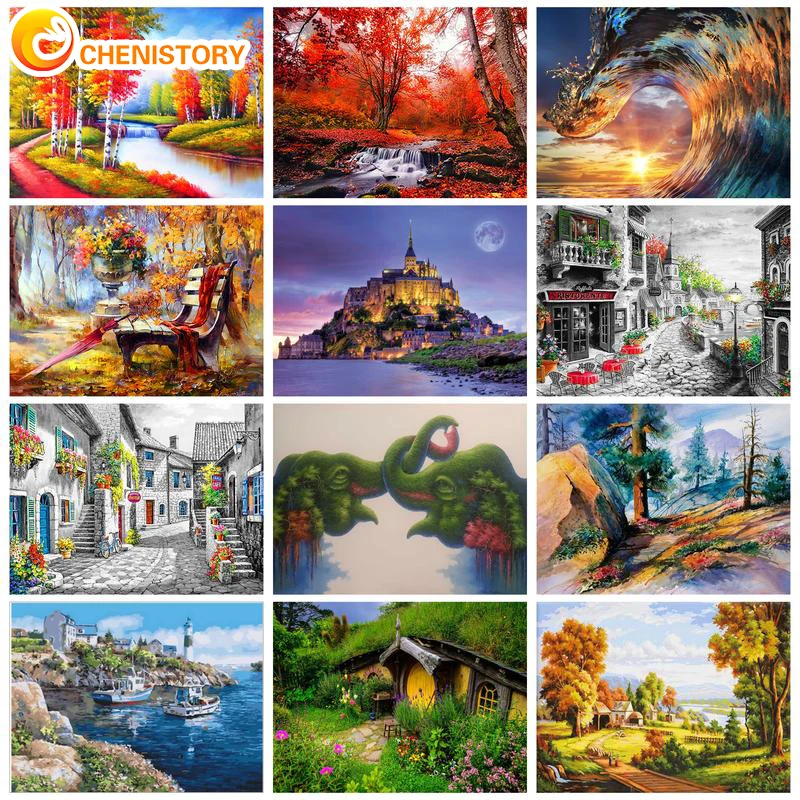 

CHENISTORY 60x75cm Paint By Numbers Kits Scenery DIY Oil Painting By Numbers On Canvas Frameless Digital Handpaint Home Decor