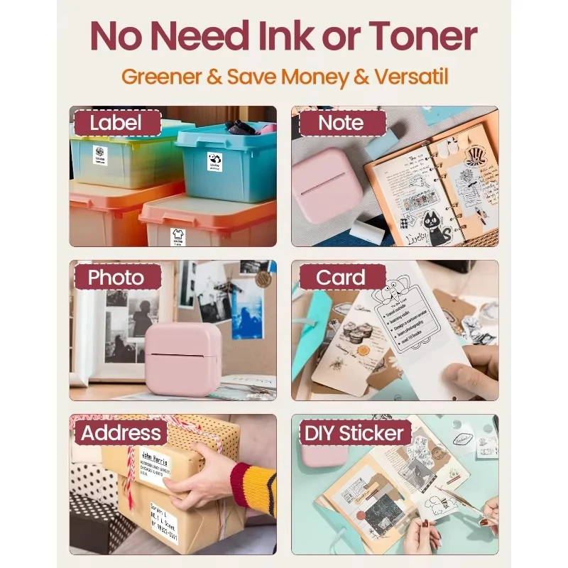 Printer Sticker Paper Printer Paper Roll Color Sticker Green&Lavender&Orange&White for Phomemo M02 T02 Waterproof Oil-proof Friction-resistant