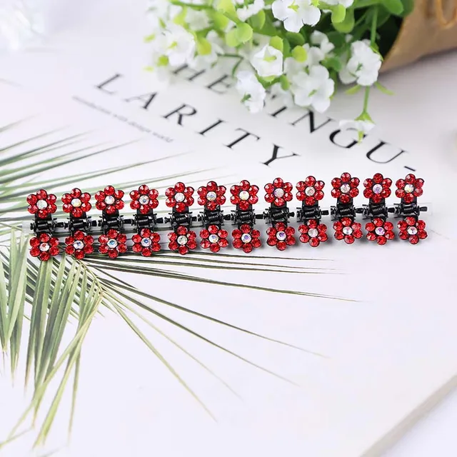 ncmama 12pcs/set Mini Rhinestone No-Slip Grips Hair Clips for Women Girls Glitter Teeth Metal Clamps Flower Hair Accessories 2