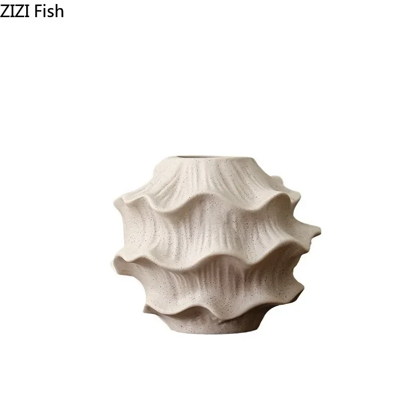Creative Wave Shape Ceramic Vase Desk Decoration Flowers Arrangement Artificial Flower Decorative Vases Room Aesthetic Decor 6