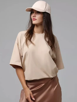100% Cotton Solid T-shirts Summer Casual Women Sporty Short Sleeve Tees Fashion White Black Clothing Loose O-Neck Female Tops 1