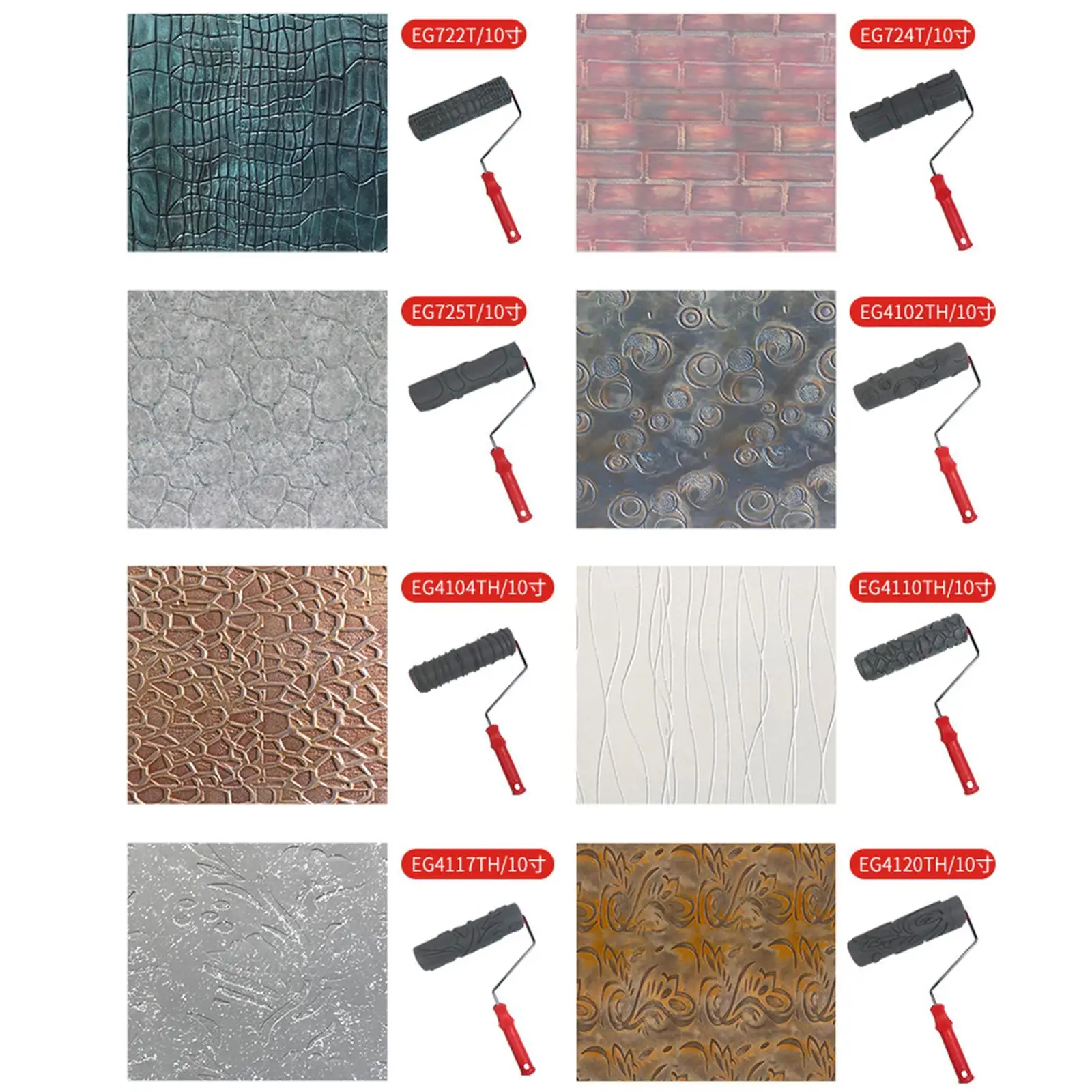 10'' Pattern Paint Roller Lightweight Comfortable Handle Embossing Texture Roller for Household Cupboard Cabinet Wall Furniture