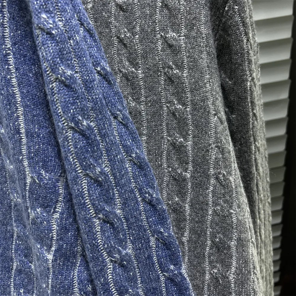 High Quality Men's Half-high Zipper Twisted Pullover Sweater Casual Loose Long-sleeved Cashmere Knitting Sweater Man 3