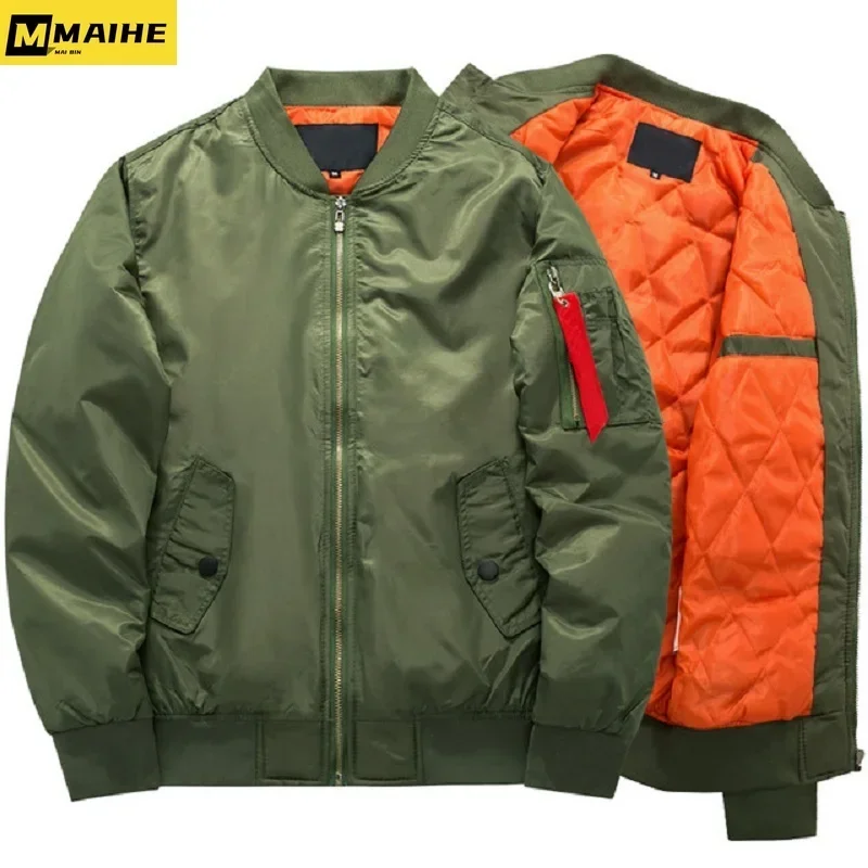 Autumn Men's Retro Bomber Jacket Retro Army Green Baseball Pilot Coat Men's Plus Size Winter Warm Windproof Motorcycle Jacket