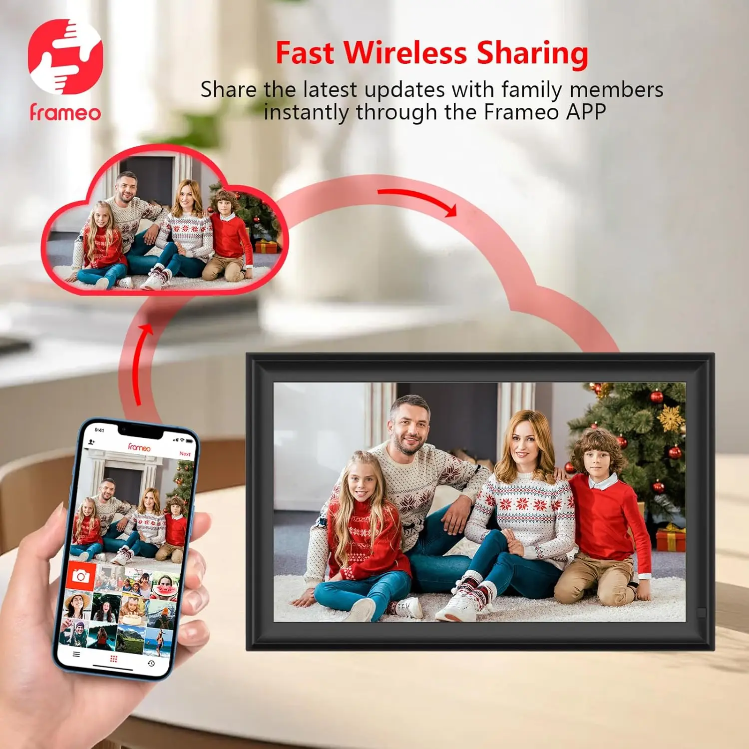 FRAMEO WiFi Digital Picture Frame 32GB Smart 15.6 Inch Digital Photo Frame FHD IPS Touch Screen,Wall-Mounted, Auto-Rotate Easy S