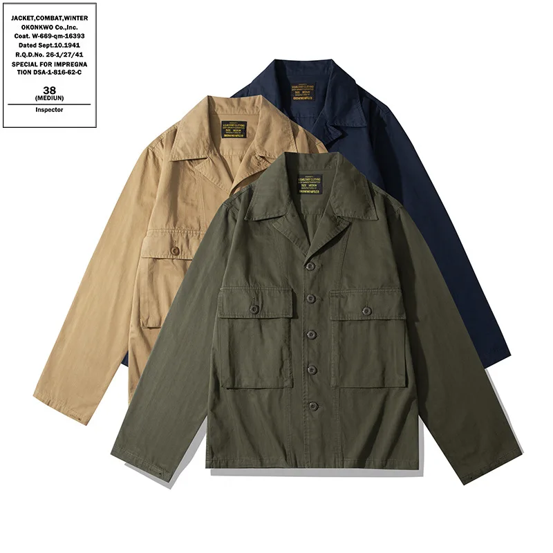 

OKONKWO Herringbone HBT Functional Shirt Field Jacket M43 Cuban Collar Long Sleeved Blouse Outdoor Trekking Hiking Camp Clothes