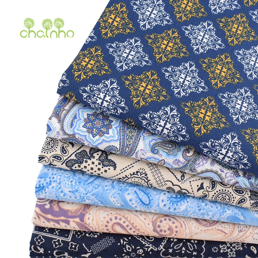 Chainho,Printed Plain Weave Poplin Cotton Fabric,DIY Quilting Sewing Material,Patchwork Cloth,Floral Series,3 Sizes,15PC154