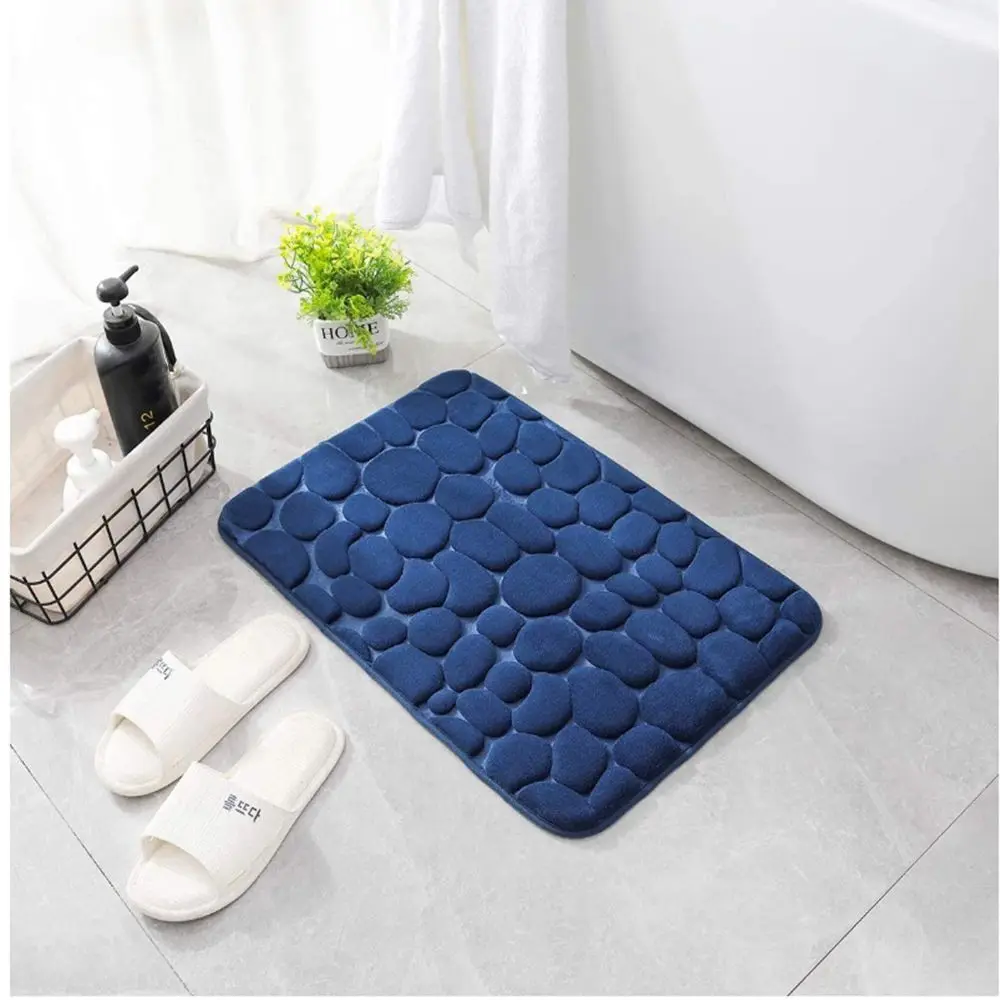 Cobblestone-textured non-slip bath mat, absorbent washable rug in bathroom