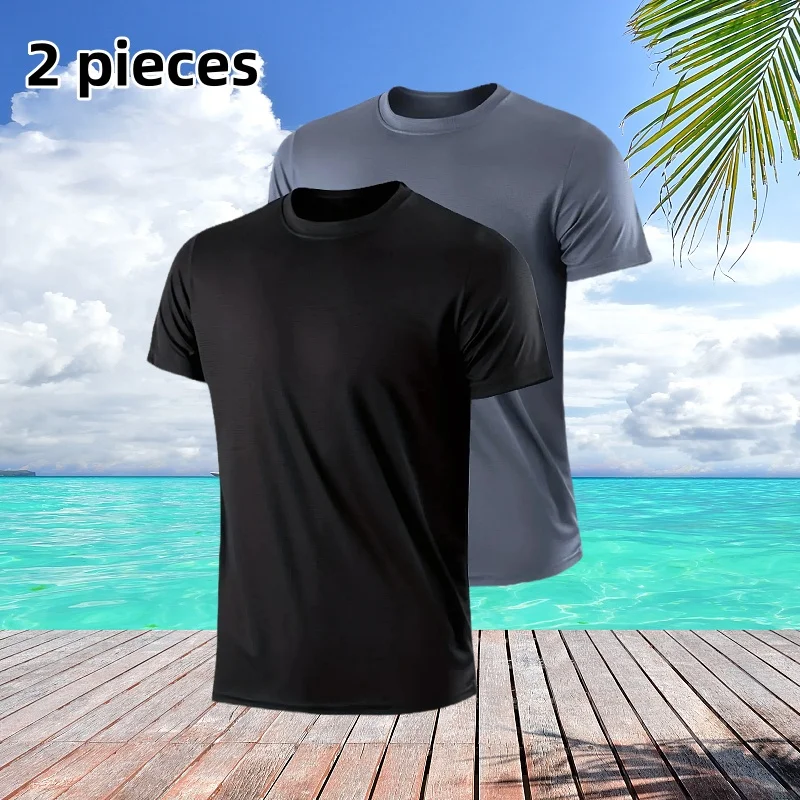 2 pieces Men's Short Sleeve Undershirt Solid Color Loose Casual Half-sleeved Body Shirt Men's Tops