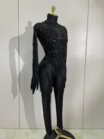 Luxury Festivals Outfit Sparkle Diamonds Sequins Black Spandex Jumpsuit Women Eveing Birthday Party NightClub Bar Stage Costume - Image 4
