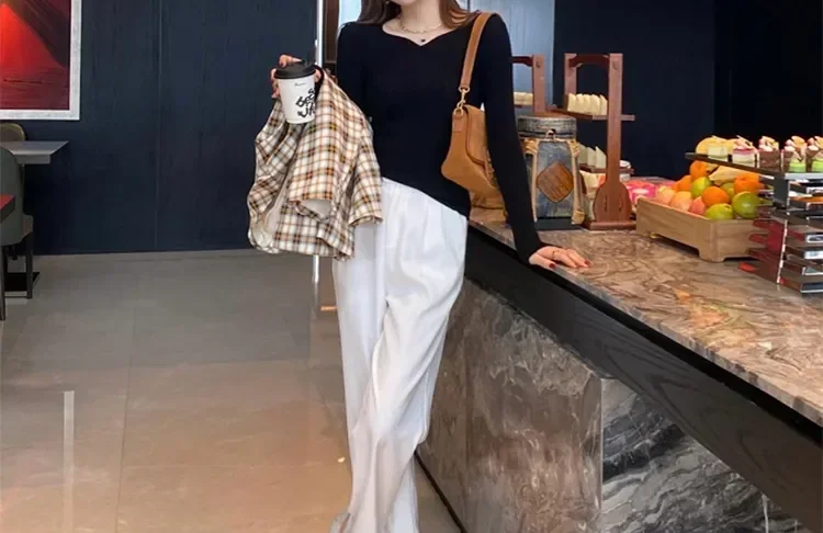 Women Slim V-Neck Bottoming Sweater Autumn Winter For Women Casual Pullovers Long Sleeve Knit Warm Office Sweater
