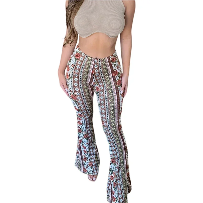 【HI FI FNK】(W) Bohemian Wide Pants Bohemian Flare Pants: Ethnic Tribal Print Bell Bottoms, High