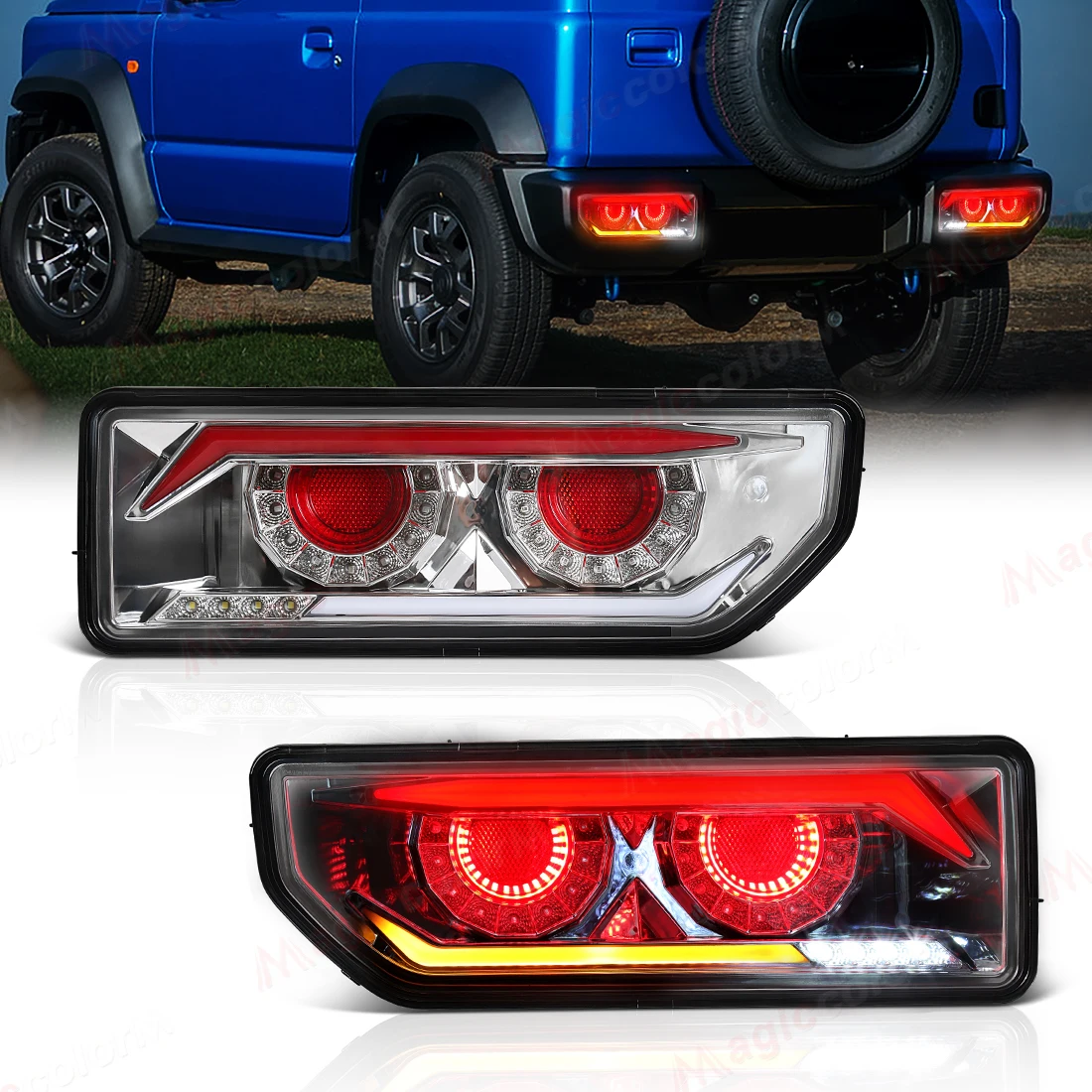 SAFWEL LED Fit For Suzuki Jimny 2019 2020 2021 2022 2023 Queue Arrêt Clignotant Arrière Frein Pare-chocs Réflecteur Signal Feu Arrière De Voiture Accessoires (Size