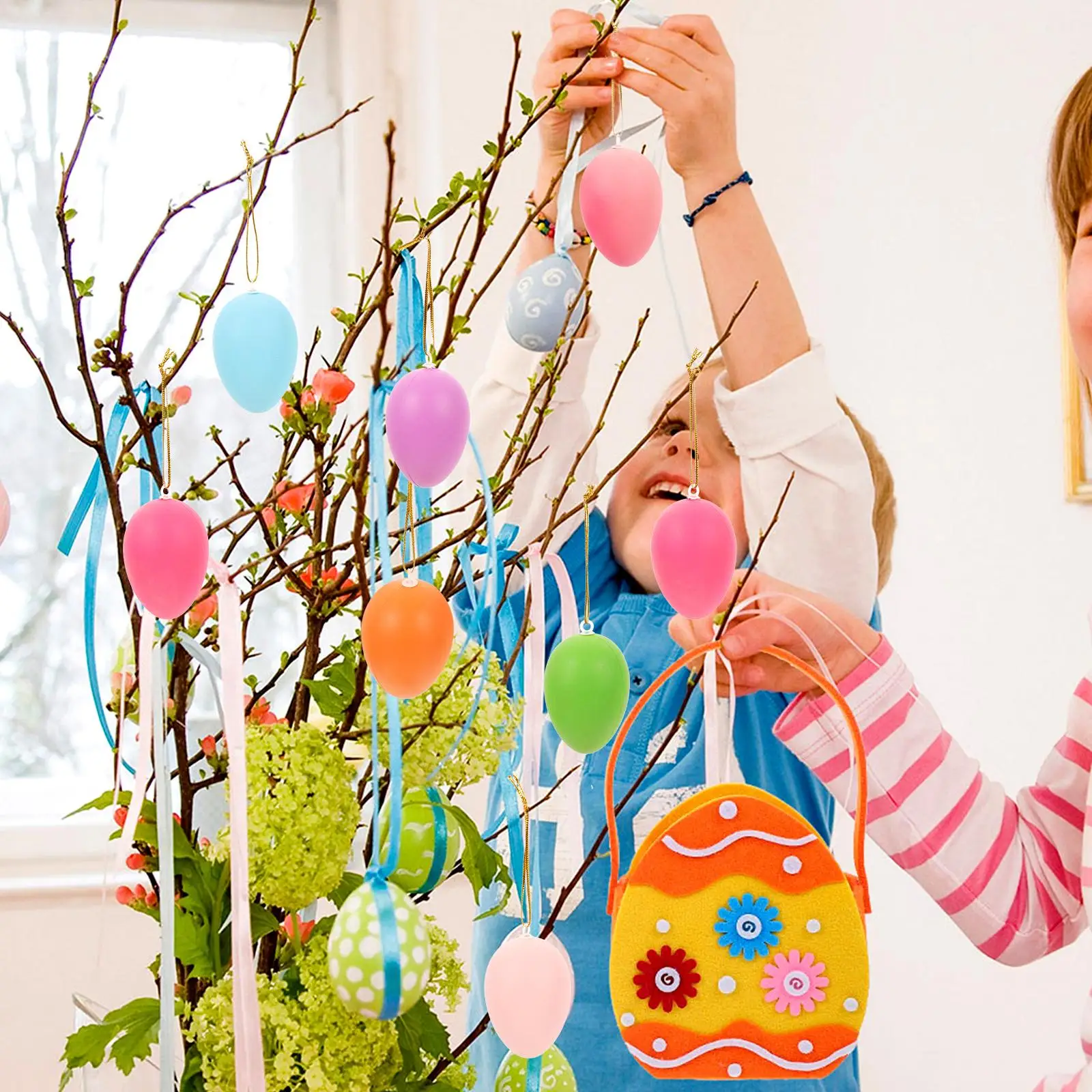 24 Pcs Plastic Easter Eggs Hanging Door nament Outdoor Decorations Kids Craft For Decorating Spring Party Festive Toy 4