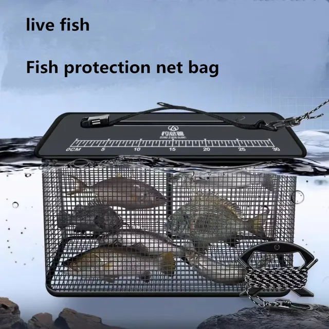 Floating fish basket, foldable fishing rack bucket, portable foldable fishing net for storing fishing equipment in the cage