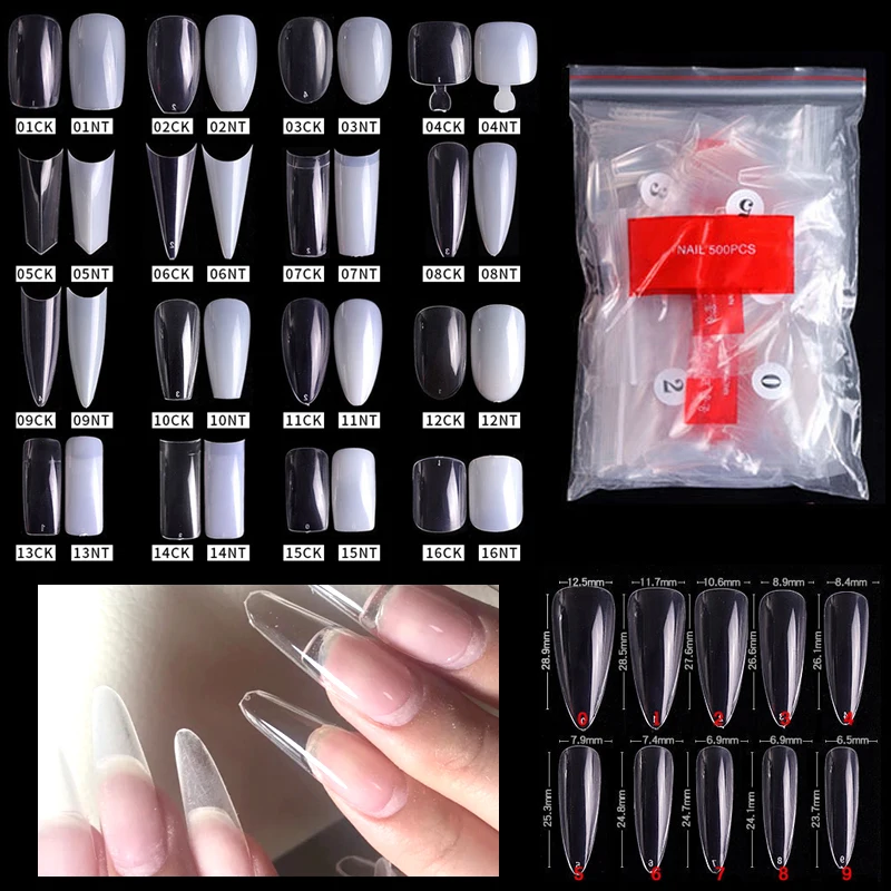 

500pcs Full Cover Nail Tips Ballet Coffin French Fake nail natural clear false nail Toenail Tip Manicure Stiletto extension tips