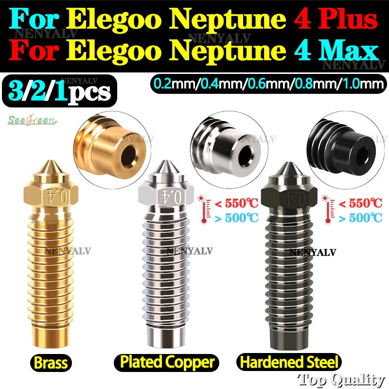 For Elegoo Neptune 4 Max Brass Copper Plated Hardened Steel Nozzle For Elegoo Neptune 4 Plus Nozzle High Speed Nozzles