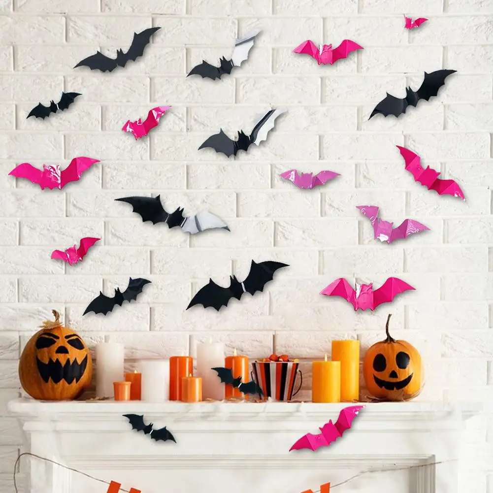 

16pcs Halloween Bats Wall Stickers Reusable 3D PVC Scary Bats Window Decal For Home Indoor Window Glass Door Wall Decor