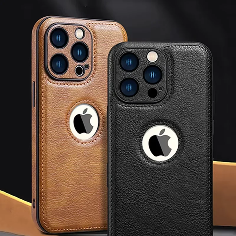 Deluxe Leather Phone Case with Original Logo and Silicone Lens Protection
