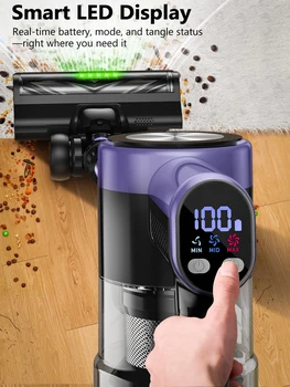 500W/55KPA Self-Standing Cordless Vacuum Cleaner,60 Mins Handheld Vacuum Cleaners,Smart LED Screen Vacuum for Carpet/Pet Hair 3