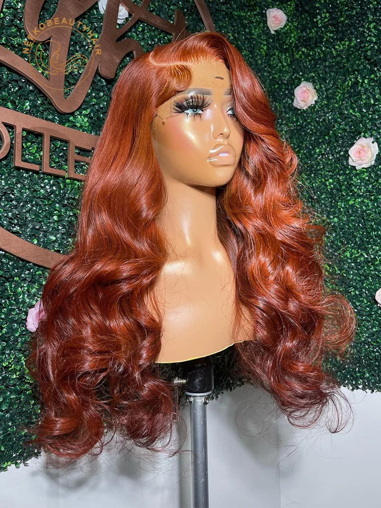 Ginger Brown Lace Front Wig Body Wave 13x6 HD Transparent Lace Frontal Wig Reddish Brown Colored Human Hair Wigs For Women