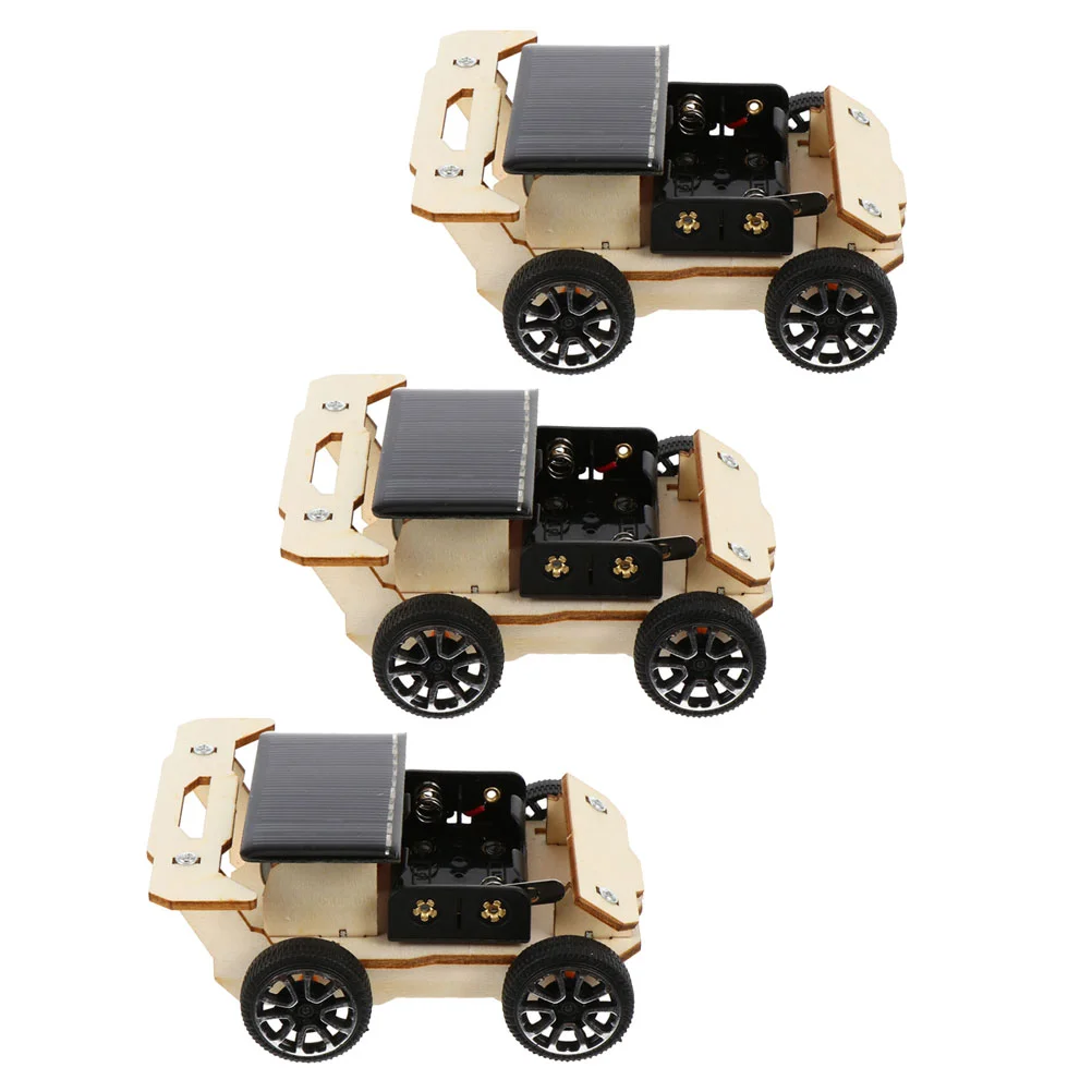3 Sets Solar Electric Vehicle Car Learning Prop Puzzle Small Toy Model Making Kit Wooden Pupils Science Project