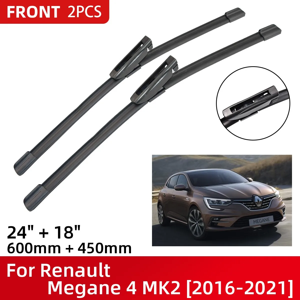 

Front Wiper Blades For Renault Megane 4 MK2 2016-2021 Windshield Windscreen Window 24"+18" 2016 2017 2018 2019 2020 2021