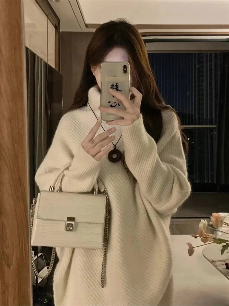 Spring Gentle Style Women's 2023 New Korean Fashion Set High Neck Loose Sweater Wide Leg Pants Two Piece Set