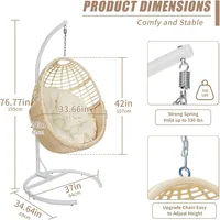 Hanging Egg Chair with Stand, 330lbs Capacity Patio Wicker Egg Swing Chair with UV Resistant Cushion for Bedroom Garden 2