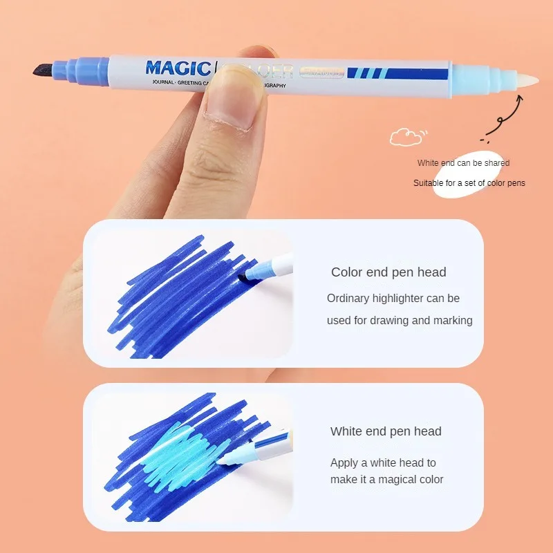 12pcs Double-ended Magic Color Changing Highlighter Pen Set, Student Diary Scrapbook Painting DIY Making, Classroom and Office S