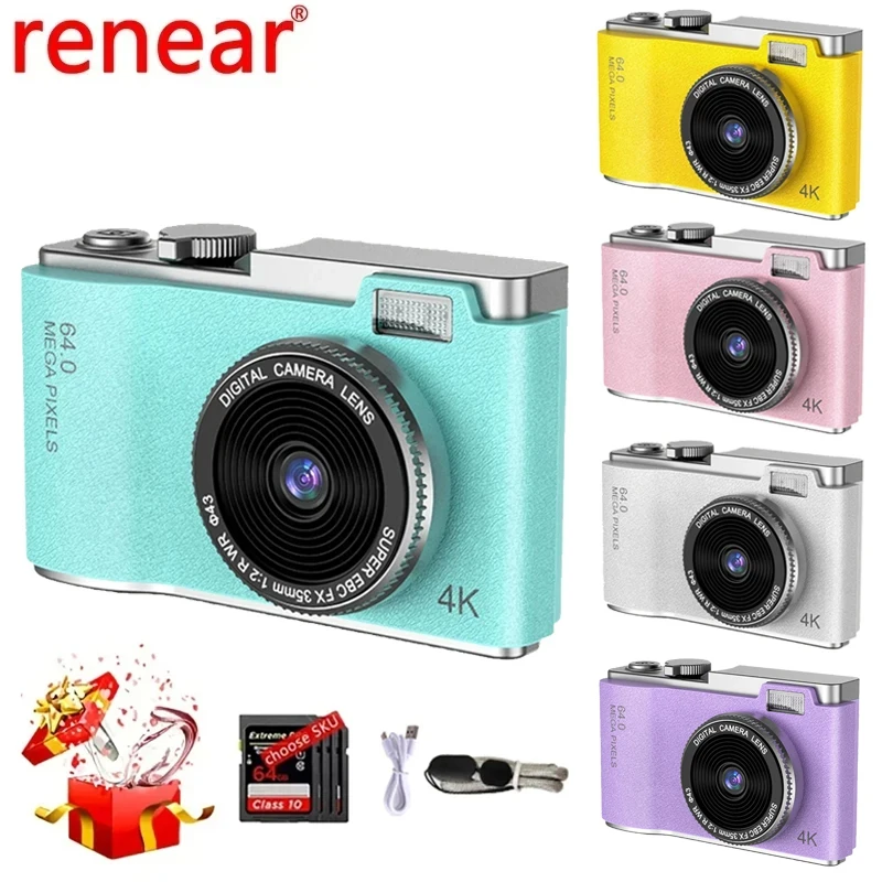 Digital Camera 4K HD Kid 48MP Autofocus Vlogging 2.4 inch Retro Fashion Portable Video Camcorder for Beginners
