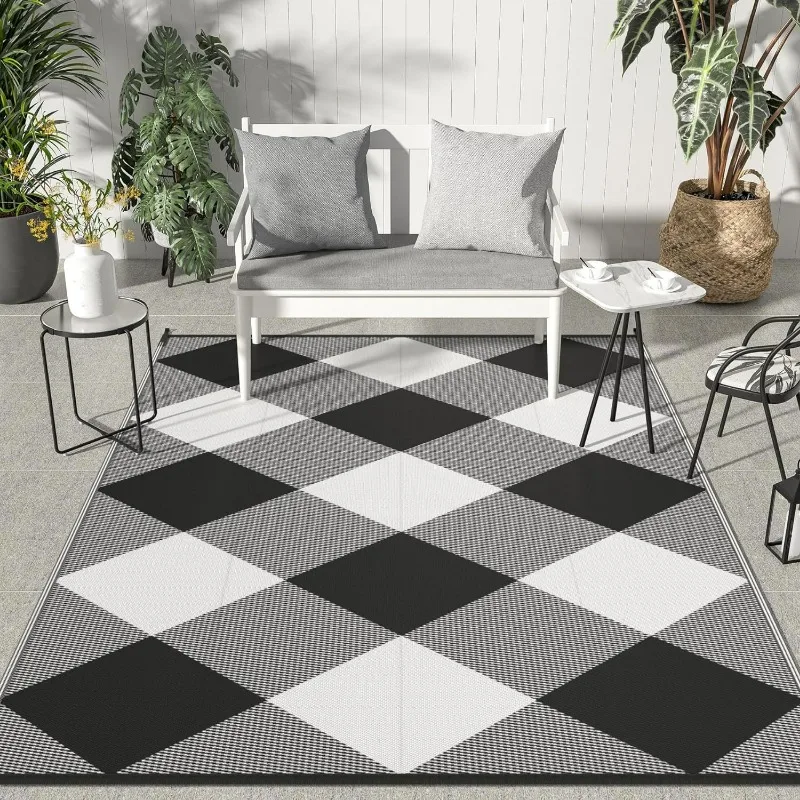 Retro Plaid Pattern Outdoor Carpet Geometrice Home Living Room Balcony Mat Large Size Camping Picnic Decorative Rugs Washable floor mat decorative carpet