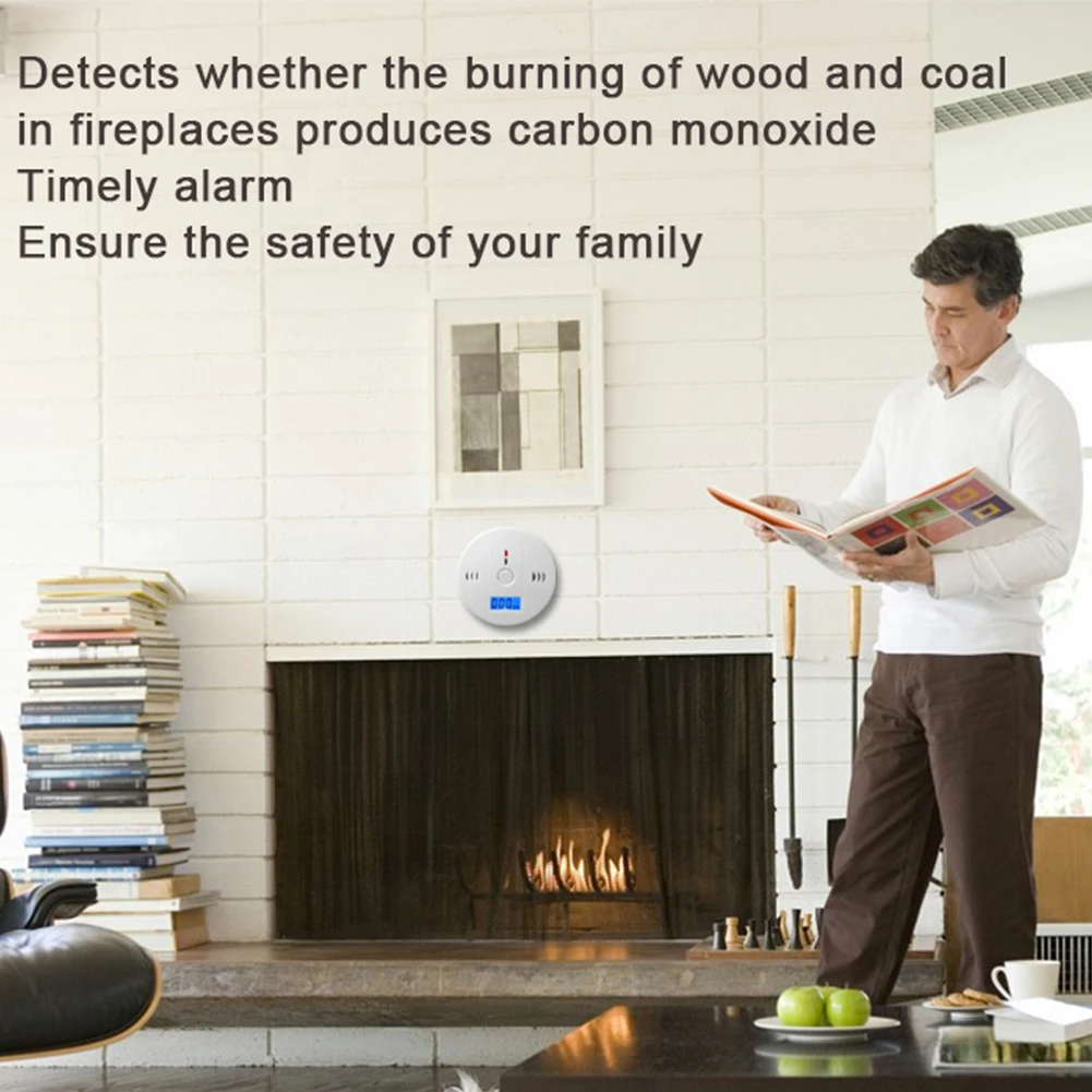 ACJ Home Security 85dB CO Sensor Alarm Carbon Monoxide Poisoning Alarm Detector Warning High Sensitive LCD Photoelectric