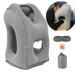 Compact Inflatable Travel Pillow with Eye Mask & Earplugs for Ultimate Comfort (DARK GRAY)