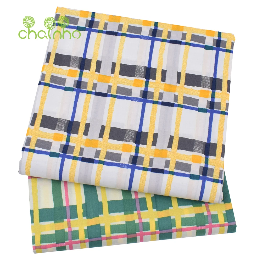 Chainho,Reactive Printed Plain Cotton Fabric,60S Ｇeometry Style Poplin Material For DIY Quilting Sewing Children's Shirt,Dresses