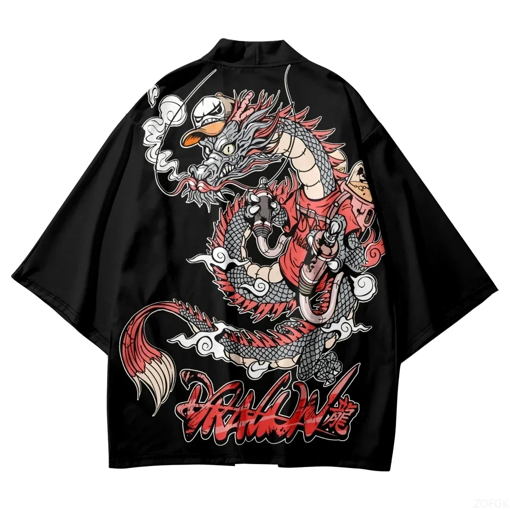 Traditional Samurai Kimono Men Japanese Anime Dragon Print Cosplay Haori Female Women Cardigan Yukata Shirt Summer Robe 5