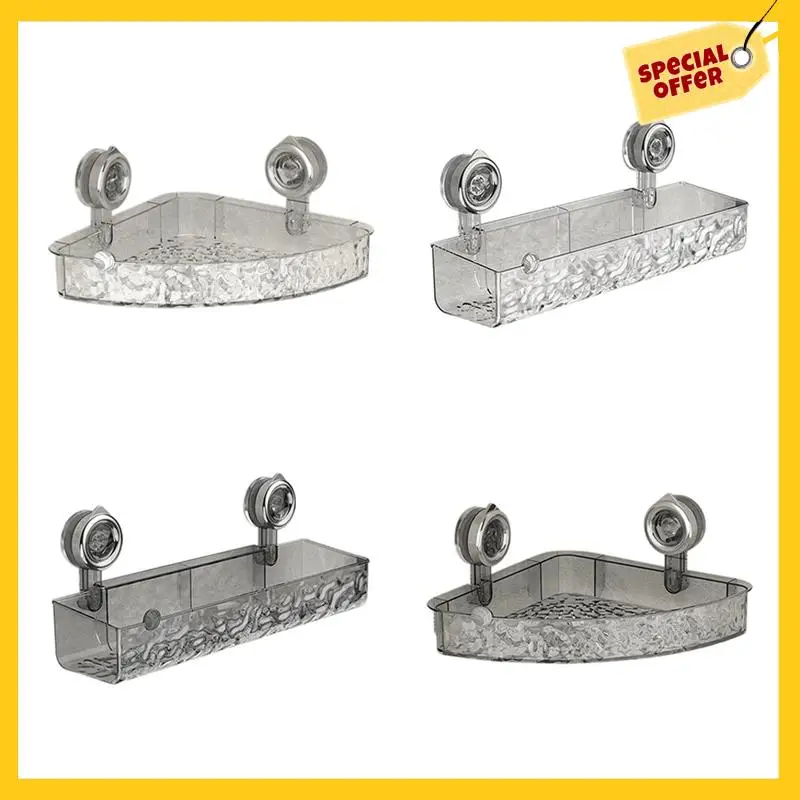 No-Drill, Light Luxury Style Glacier Pattern Suction Cup Shelf,Bathroom Shower Organizer Durable Transparent Fan Style