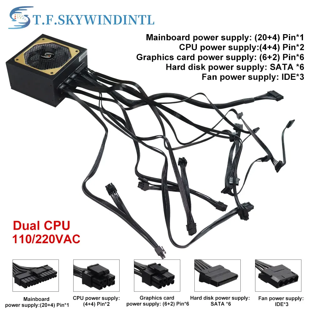 T.F.SKYWINDINTL 1000W Rgb ATX 1000 WATT PC Power Supply PC Modular