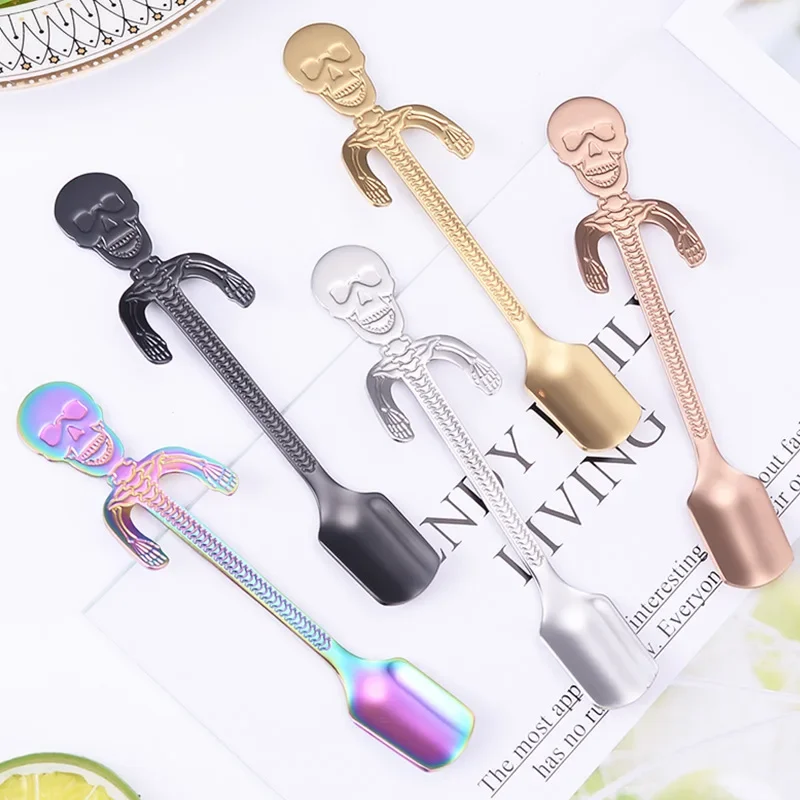 304 Stainless Steel Skeleton Spoon Halloween Coffee Spoon Bone Stirring Hanging Cup Small stainless steel spoon stainless steel spoon set stainless steel fork spoon set
