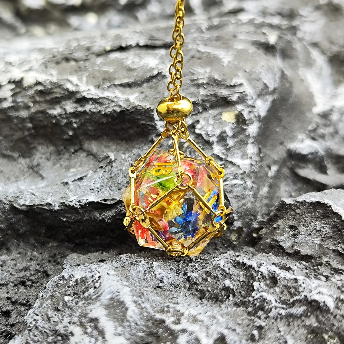 Dice Necklace Resin Devil's Eye Polyhedral Rolling Dice RPG Board Game Math Teaching Halloween Gift D20 D12