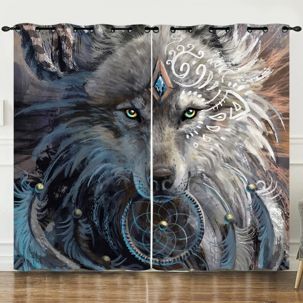 

3D Print Wolf Pattern Thin Window Curtain 2pcs Suitable for Home Curtains Decor In The Living Room and Bedroom of Young People