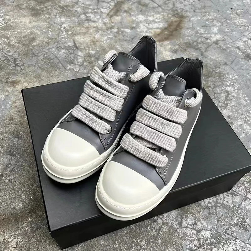 

Gray Casual Shoes Sports Men 2023 Low Top White Genuine Leather Ro Big Jumbo Lace Up Thick Sole Women Luxury Black Sneakers