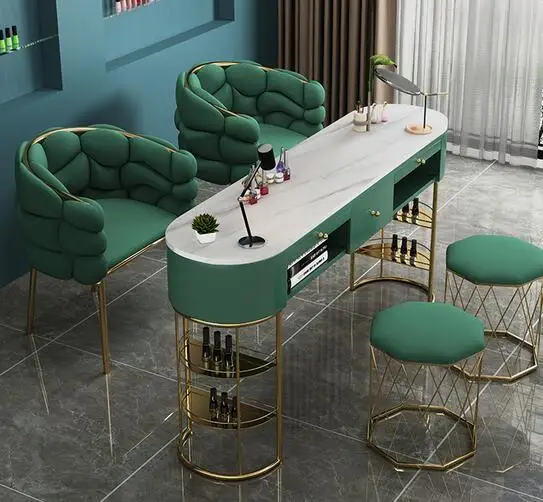 Net red marble nail table special price economic single double ins net red nail table and chair set light luxury style